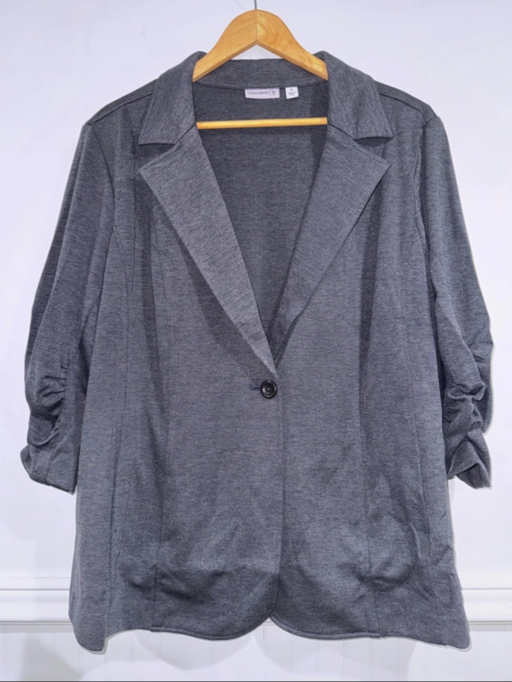 Susan Graver Gray Single Button Open Blazer Jacket 2x NEW